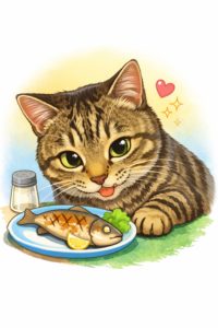 猫と魚のイラスト｜猫に魚をあげても大丈夫？安全な与え方を解説
