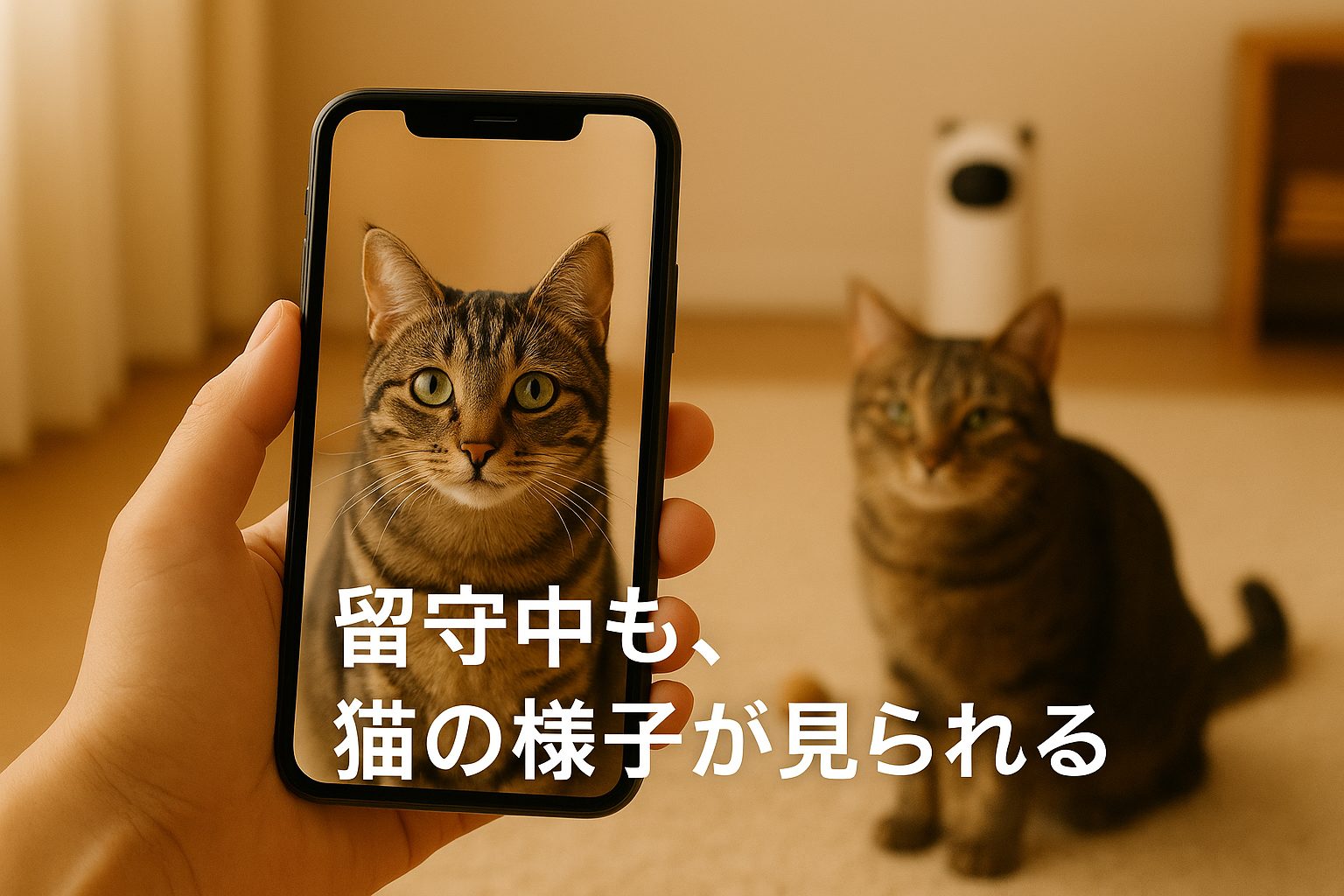 スマホで留守中の猫の様子を見守れるO Sitterのイメージ