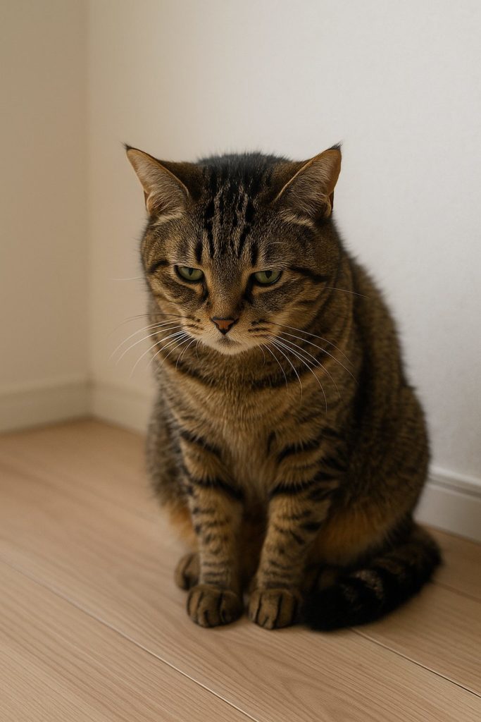 下痢で少し元気がない老猫（キジトラ猫のみいちゃん）