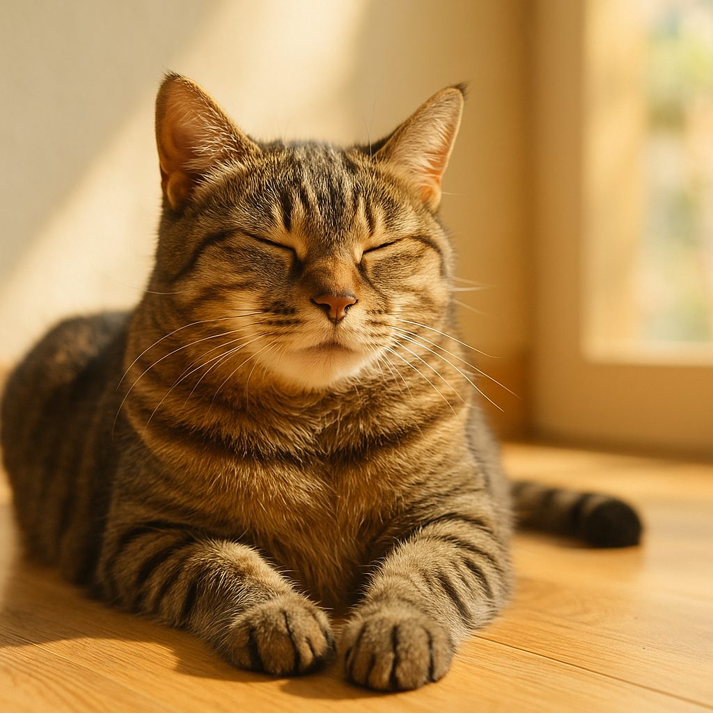 日向で気持ちよさそうに眠るキジトラ猫